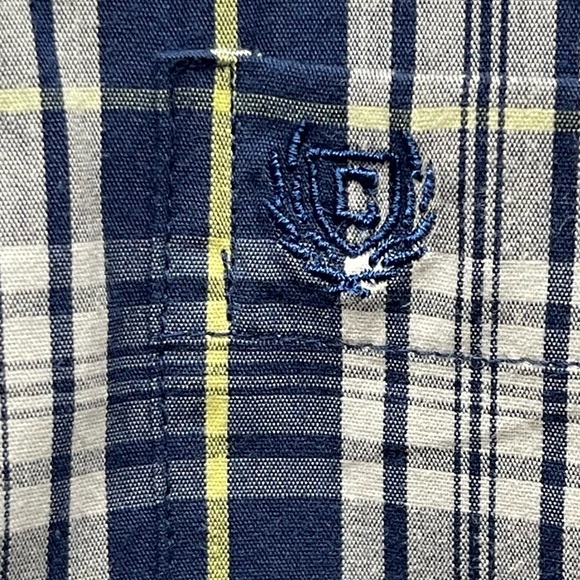 Chaps Men’s Medium Blue White Yellow Plaid Long Sleeve Button Down Stretch Shirt - Picture 6 of 10